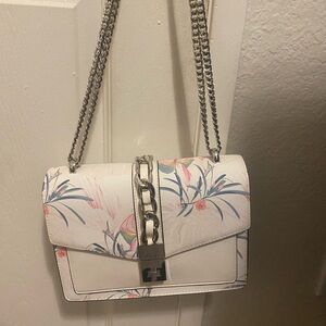 Aldo White Floral Chain Clutch